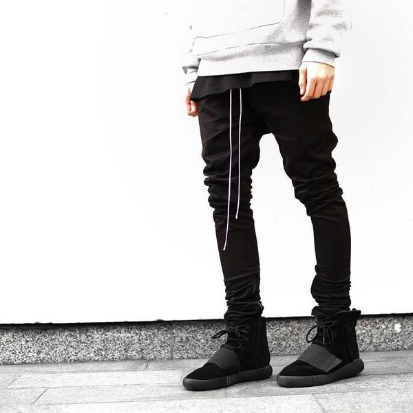 Venta al por mayor- Streetwear Harem Pants Men Draw String Cintura elástica Hip Hop Pantalones Pierna Apertura Cremallera Pantalones masculinos pantalones