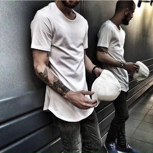 Vente en gros- Streetwear Hommes Extended West T-shirt Coton Swag Hommes T-shirts Solide Hip Hop Chemise Hommes T-shirts Tops1