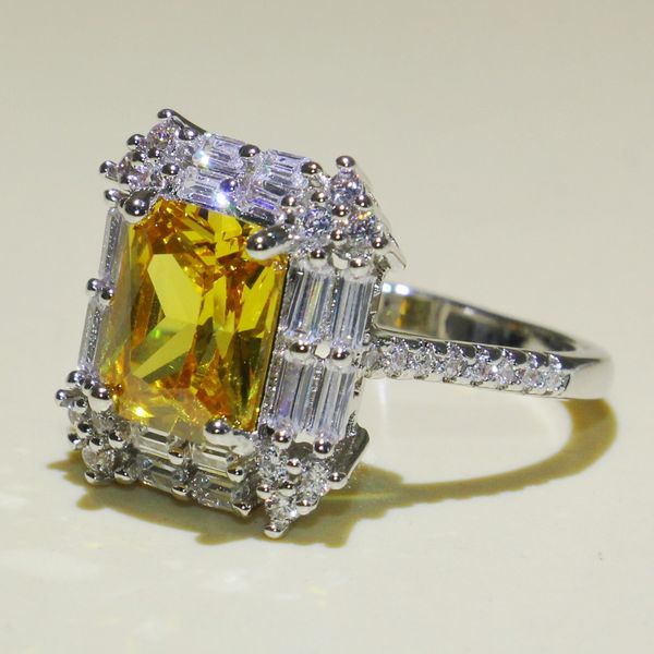 Al por mayor-imponente de joyería hecha a mano de lujo 925 T Banda de corte princesa de oro Topaz CZ mujeres del diamante del anillo de bodas para el amante