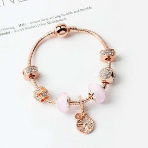 Gros-style perles de charme en vrac arbre de vie pendentif bracelet bracelet à breloques en or rose fille femmes cadeau bricolage bijoux accessoires