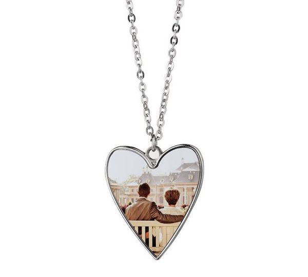 Sublimation en gros blanc amour coeur en forme de collier pendentif avec chaîne en métal personnalité bricolage cadeau mode colliers femmes noël SN