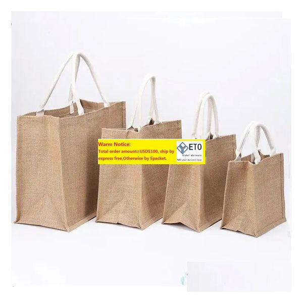 wholesale Sublimación en blanco Bolsa de asas natural lisa Bolsas de yute pequeñas para bricolaje Pintura a mano Bolsas de lona de poliéster en blanco con asas Dholm LL