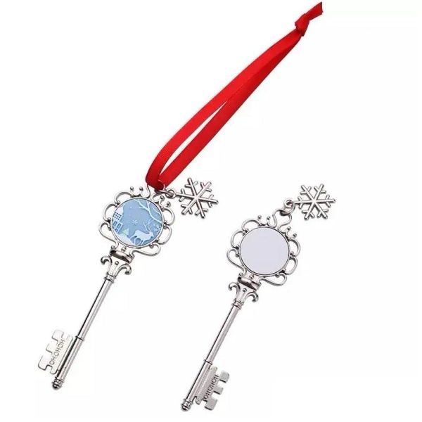 wholesale Sublimación en blanco Santas Llave mágica Adorno colgante Llaves esqueléticas Adornos para árboles de Navidad con cuerda roja Transferencia de calor P Dh5Qp LL