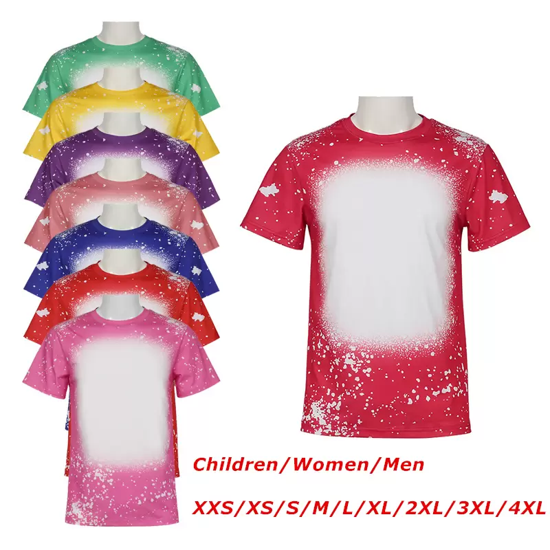 Wholesale Sublimation Bleached T shirts Blank Heat Transfer Cotton Feel Clothing DIY Parent-child Clothes S M L XL XXL XXXL XXXXL
