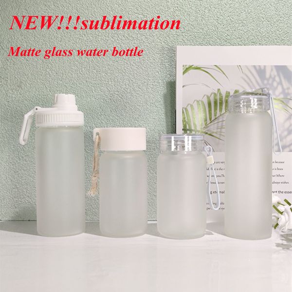 Bouteille d'eau givrée par sublimation en gros bouteilles d'eau en verre mat gobelet blanc transparent nouvelle tasse de voyage 400ML 500ML
