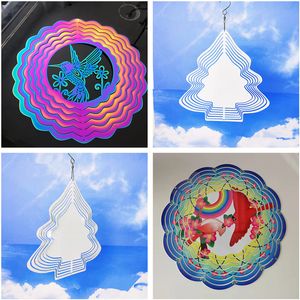 Vente en gros Sublimation Carillon éolien en métal Transfert de chaleur Blanc Blanc Cloche à vent en aluminium Double face pour sublimer 9,8 x 9,8 pouces Pendentifs d'arbre de Noël 1 mm d'épaisseur