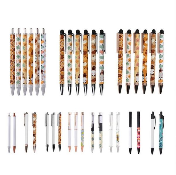 Stylos de sublimation en gros avec cartouche d'emballage rétractable DIY Blanks Supports de téléphone Transfert de chaleur thermique Stylo à bille blanc Cadeaux uniques pour les étudiants Travailleur A0084