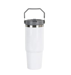 De gros! Gobelets blancs à sublimation de 30 oz avec couvercle à poignée Gobelets réutilisables sous vide isolés en acier inoxydable à double paroi Tasses de voyage Tasses de voiture 25pcs / ctn LG06