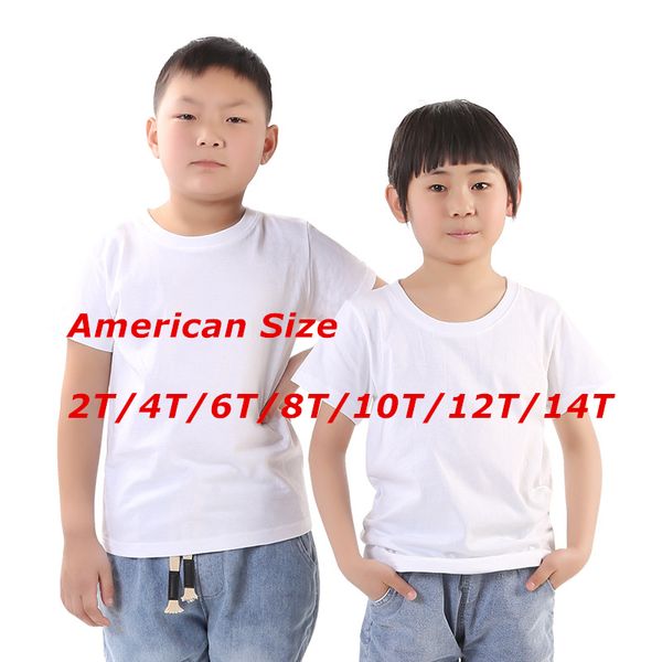 Venta al por mayor Sublimación Blanco En blanco Niño Camisetas de transferencia de calor Ropa de poliéster Ropa de bricolaje para padres e hijos Tamaño americano 2T / 4T / 6T / 8T / 10T / 12T / 14T A12