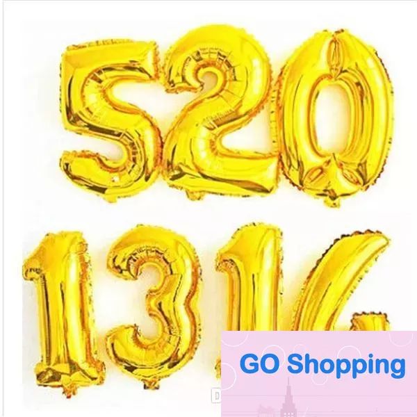 Venta al por mayor Subtítulos Telones de fondo de globos para bodas Decoraciones Fiesta Oro Plata Papel de aluminio Letra Número Globos Cumpleaños Decoración del banquete de boda