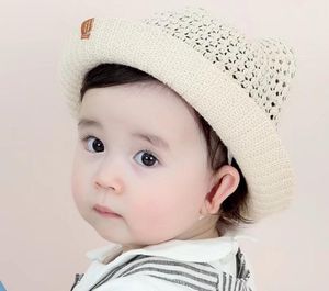 Vente en gros / été 2019 nouveaux chapeaux pour enfants été dessin animé maille tricot bassin chapeau bébé chapeau de soleil infantile chat oreille chapeau haut de forme dame