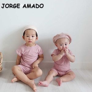 Ensembles de pyjamas pour bébés filles et garçons, couleur unie, t-shirt + short, costumes de maison, vêtements de nuit, vêtements pour enfants, E690 210610, vente en gros