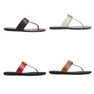 Groothandel Zomer Merk Designer vrouwen Slippers Slipper Mode Echt Leer slides sandalen Metalen Ketting Dames Casual schoenen 35-45