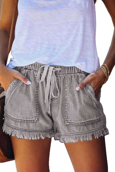 Marque d'été en gros shorts pour femmes en jupe courte Sports Running Fitness Fitness Dry Goldpkf jean pour le denim décontracté à mi-taille effilochée