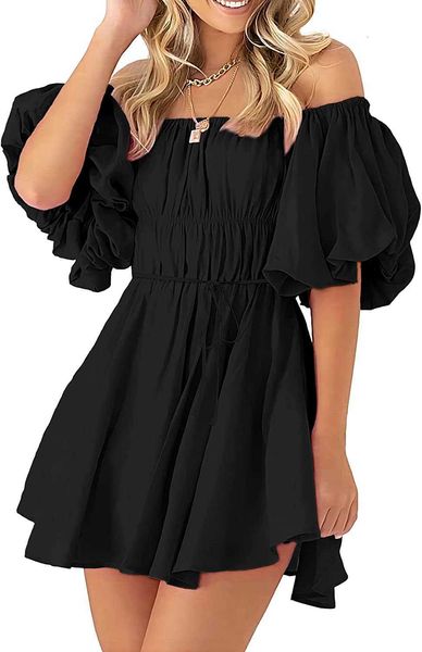 Vente en gros Summer Brand Womens Shorts Short Skirt Sports Running Fitness Quick Dry Prettygarden Off the Shoulder Babydoll Dress Puff Sleeve Casual a Line Ruffle Dres