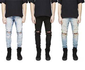 En gros de l'été décontractée Slim Fit Ripped Jeans hommes High-street Mens en détresse joggers de genoue trous de genou détruit pantalon en jean plus taille 28-42