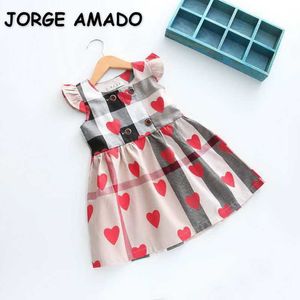 Venta al por mayor verano niños niñas vestido a cuadros sin mangas amor corazón niña vestidos casuales ropa de niños E1001 210610