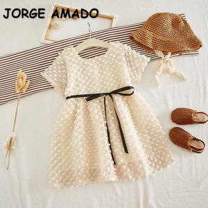 Venta al por mayor Summer Kids Girls Dress Sling Dot + mangas cortas Bow Cute Style Princess E6480 210610