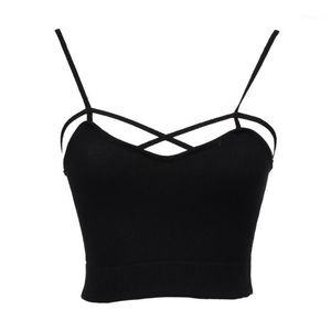 Dames Tanks Camis Groothandel-Zomer Sexy Dame Dames Knippen Gekooid BH Strappy Corset Bralette Crop Bikini Top Shirt Outfits Kleding kort