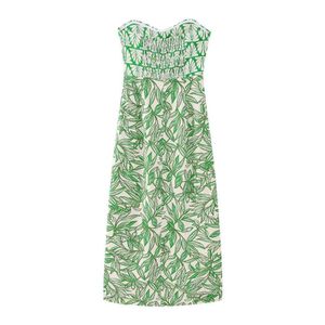 Groothandel zomerstijl jurk dames tube top groen bedrukt