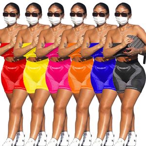 Groothandel zomer vrouwen kleding strapless outfits tweedelige set trainingspakken shorts casual mouwloos top sportkleding sport pak verkopen klap6466