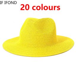 Chapeaux de soleil en gros hommes femmes Summer Panama largeur paille de paille colorée en plein air jazz plage de protection CAP 240410