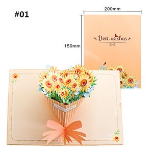 Cartes de bouquet de tournesol en gros bronzant 3D stéréo carte de bénédiction pop-up cartes postales de voeux faites à la main créatives cadeau d'anniversaire de la fête des mères