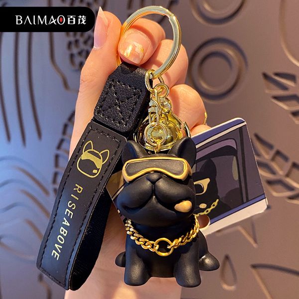Gros porte-clés bouledogue super cool pour hommes et femmes mignon créatif résine chien porte-clés sac pendentif
