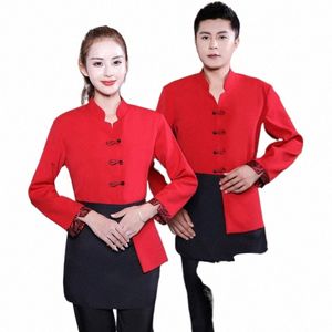 wholesale Fourniture d'automne Tea House Waiter Lg Sleeve Restaurant chinois Vêtements de travail Hot Pot Shop Uniforme avec Apr Customizati K1wP #