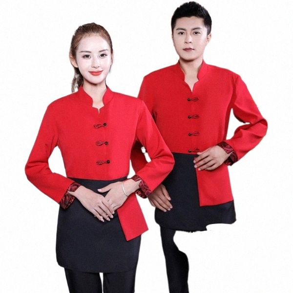 wholesale Fourniture d'automne Tea House Waiter Lg Sleeve Restaurant chinois Vêtements de travail Hot Pot Shop Uniforme avec Apr Customizati f1F7 #