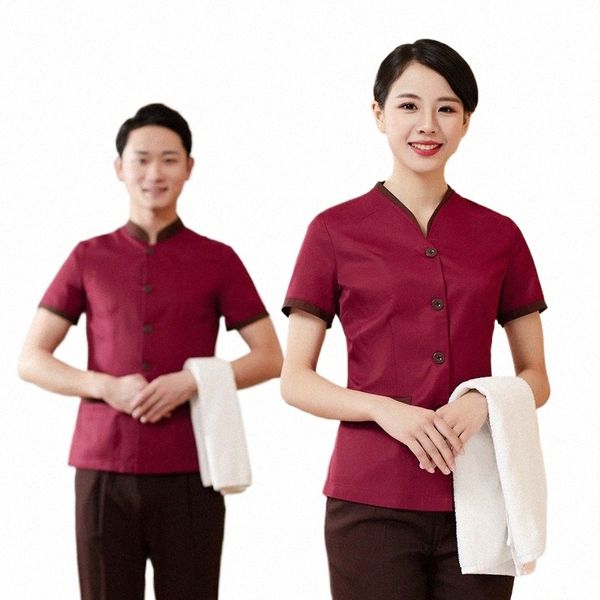 wholesale Service d'approvisionnement uniforme à manches courtes vêtements d'été chambres d'hôtel serveur vêtements de travail col en V plus la taille PA nettoyage i6tt #