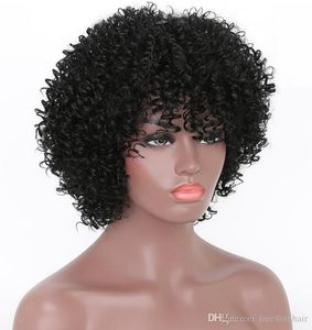 Venta al por mayor Peluca de pelo sintético Corto rizado rizado para mujeres africanas americanas Peluca llena Color negro Fibra resistente al calor Pelucas sintéticas Ninguno Cordón