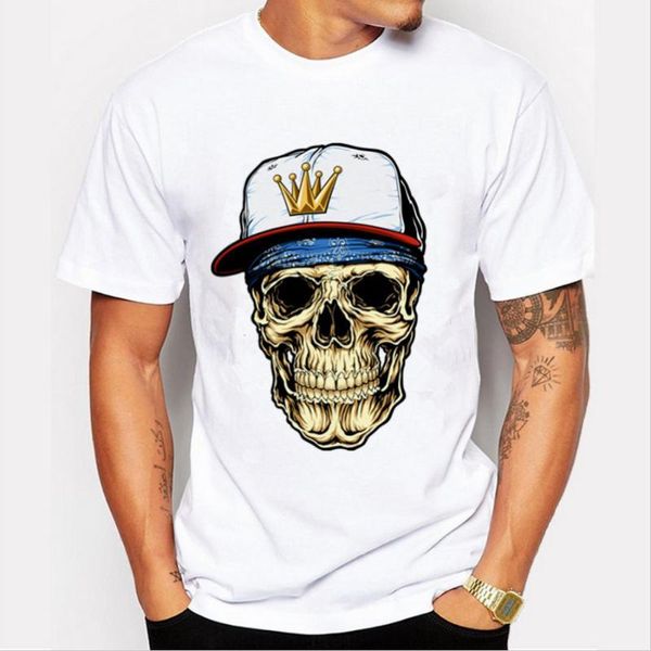 Camisetas para hombre al por mayor-Camiseta para hombre 2021 marca de moda de verano de algodón blanco para niño de manga corta con estampado de calavera camiseta informal Tops Yh421-4401