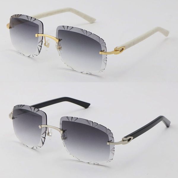 Vente en gros T8200762 Sans Monture Noir Blanc Planche Lunettes De Soleil Femmes Lunettes Chaudes Unisexe Lunettes De Soleil Conduite En Métal Cadre Lunettes 18K Or Brun Diamant Coupe Lentille