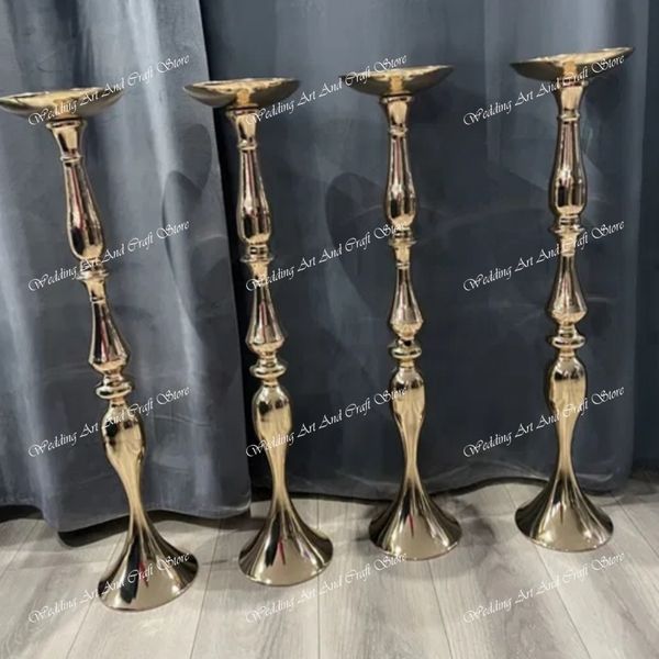 Venta al por mayor, candelabro alto de metal dorado, candelabros, centros de mesa, candelabro de boda, soporte para taza, candelabro de pedestal, candelabro de lujo al aire libre