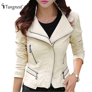 Wholesale- Tangnest Plus Taille M-5XL Mode 2016 Automne Hiver Femmes Manteau En Cuir Manteau Femme Slim Rivet Cuir Veste Vernie Vêtements de dessus WWP108