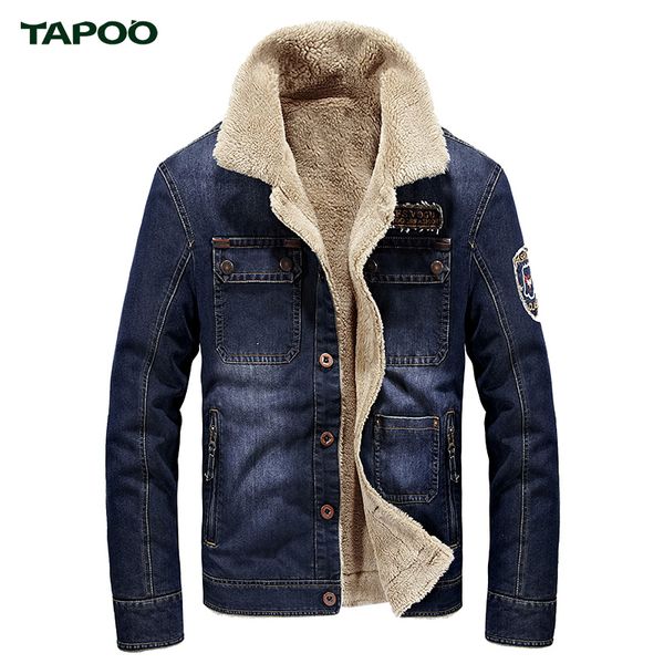 Wholesale- Tapoo Marque Hommes Vestes Denim Bleu sombre épais Vestes d'hiver à coupe-vent épais Mode Hommes Windbreaker Jauquetta Masculina Plus Taille M-4XL