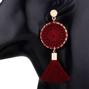 Groothandel-kwast Dangle oorbellen weefsel franje kroonluchter oor drop vrouwen meisje bohemie oor sieraden zeven kleuren rood zwart wit oranje roze