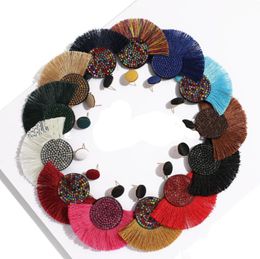 Groothandel kwast oorbellen bohemien verklaring luxe lange oorbel Afrikaanse kleurrijke handgemaakte vrouwen geometrische franje mode grote strass