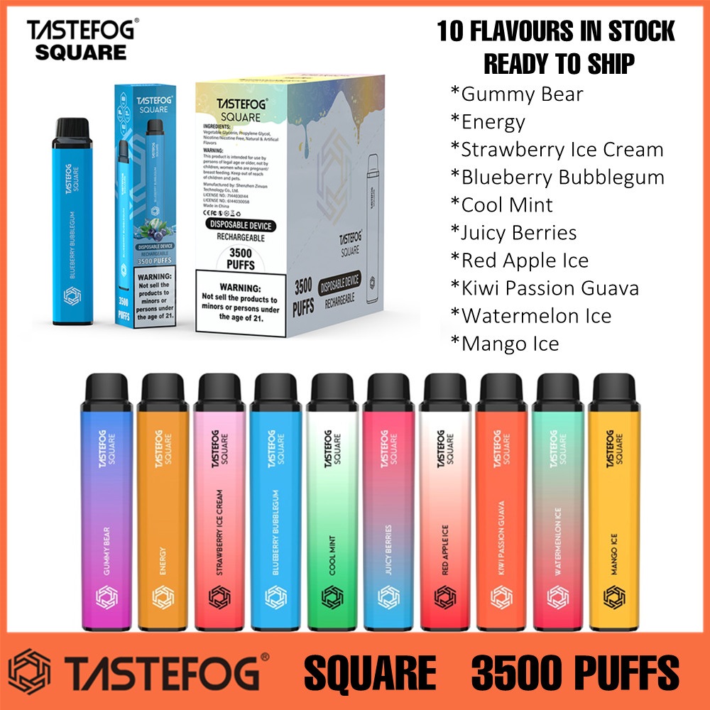 Atacado Tastefog Square 3500 baforadas caneta vape descartável 10ml 2% vapes descartáveis recarregáveis