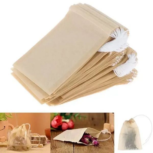 Venta al por mayor Bolsa de filtro de té Coladores Herramientas Papel de pulpa de madera natural sin blanquear Infusor desechable Bolsas vacías con bolsa con cordón FY3735