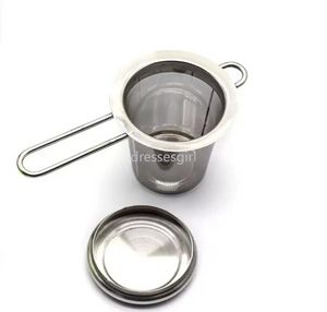 Groothandel thee Infusers Teapot Tea Strainer met Cap roestvrijstalen los blad Infuser Basket Filter Big Deksel 0828