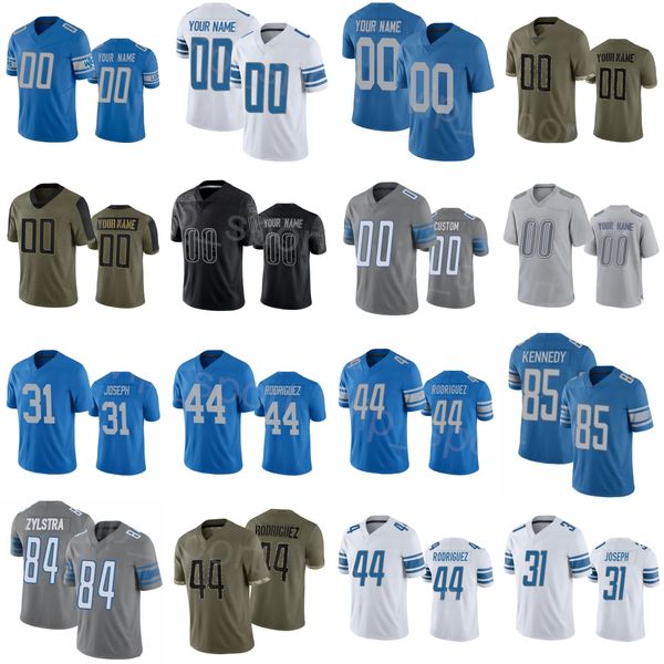 Fútbol de equipo al por mayor 31 Kerby Joseph Jersey 85 Tom Annedy 84 Shane Zylstra 89 Brock Wright 34 Alex Anzalone 44 Malcolm Rodriguez 16 Jared Goff Color Rush M Niños