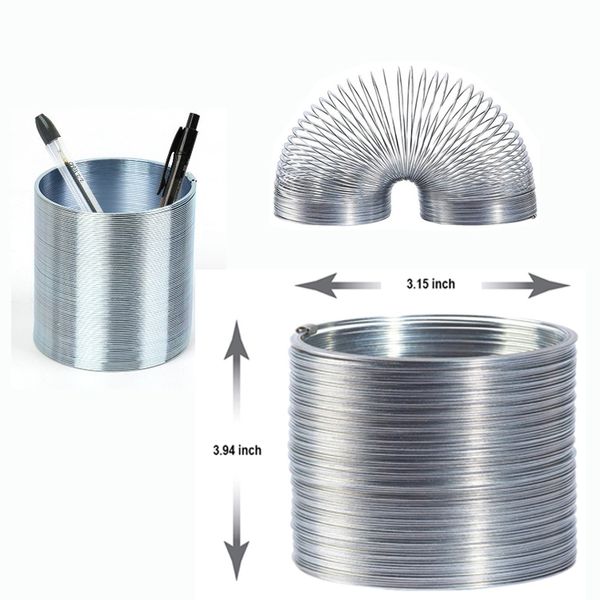 Venta al por mayor The Original Slinky Kids Spring Toy Silver Metal Rainbow Circle Decompression Toy Flow Anillo Cinético 3D Flow Flow Anillo de Fondo Juguete Primavera