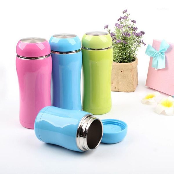 Venta al por mayor-Termos Taza de doble pared de acero inoxidable Vaso termo Taza Señora Viaje al aire libre Rosa Azul Sólido Frasco de vacío Botella