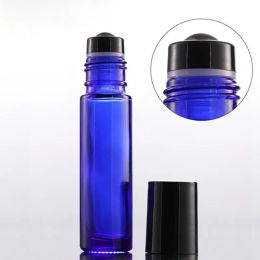 Verbe en gros de 10 ml de 10 ml bouteilles en bouteilles bleu ambre clair à rouleau vide bouteille de parfum avec couvercles noirs livraison gratuite 1000pcs / lot LL