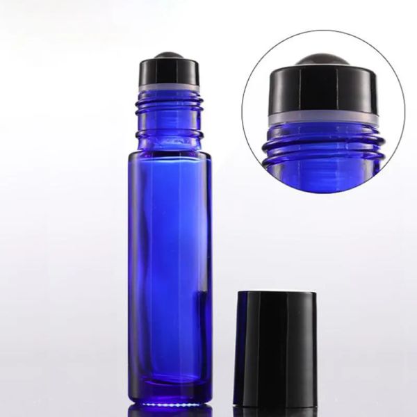 Verbe en gros de 10 ml de 10 ml bouteilles en bouteilles bleu ambre clair à rouleau vide bouteille de parfum avec couvercles noirs livraison gratuite 1000pcs / lot LL