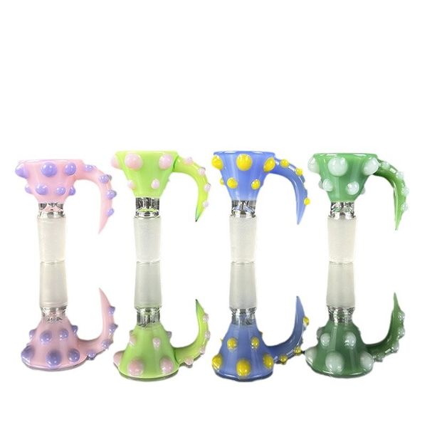 Pièce de bol épais en gros pour narguilé corne de bœuf diamant double tête serpent entonnoir joint tige inférieure accessoires de fumer poignée tuyau Bong huile Dab Rigs