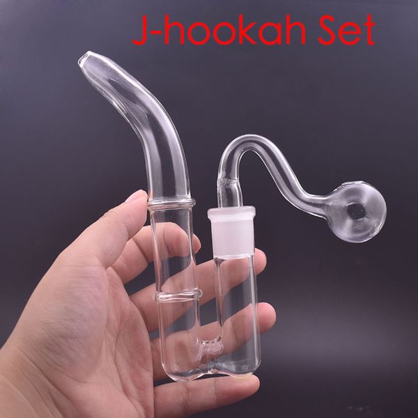 En gros, épais grisant Big J-Hookah Water Dab Rig Bong 14 mm Femelle J Pipe d'adaptateur à crochet avec bol de brûleur d'huile en verre pour fumer