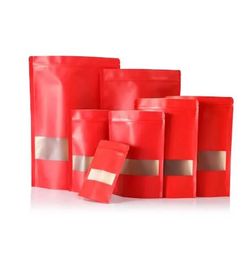 groothandel dikke rode kraftpapier opstaande zelfdichtende zakken met venster, hitteverzegelbare snoep koffie snacks ambachtelijke papieren pakketzakjes